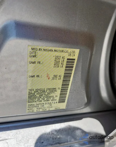 2015 Nissan Altima 2.5 z USA, uszkodzony, nr VIN 1N4AL3AP5FN334714